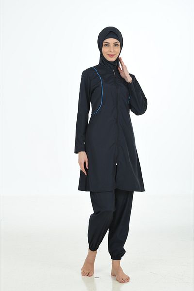 Fantasy Solid Color Full Covered Zip Parachute Fabric Hijab Swimsuit Large Size 3370B
