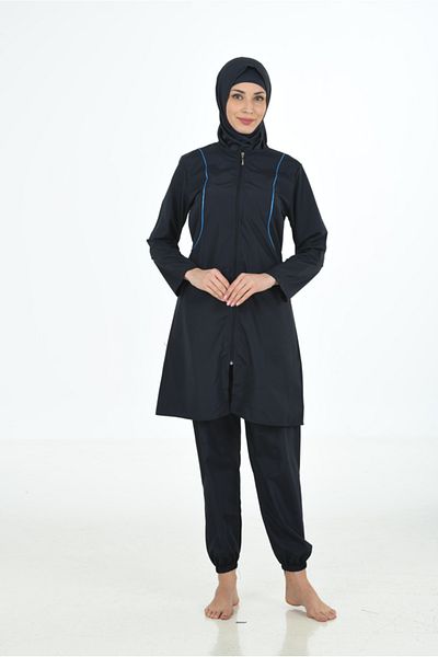 Fantasy Solid Color Full Covered Zip Parachute Fabric Hijab Swimsuit Large Size 3370B