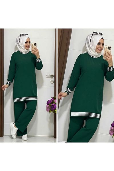 MÇmoda Rib Detailed Hijab Top and Bottom Set with Aerobin Fabric