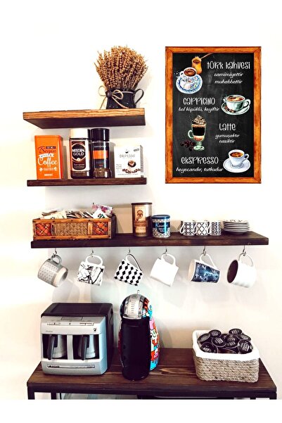 enmalife Kahve Kösesi Duvar Dekoru,,latte, Cappuccino, Ekspresso Ahşap Çerçeveli Tablo