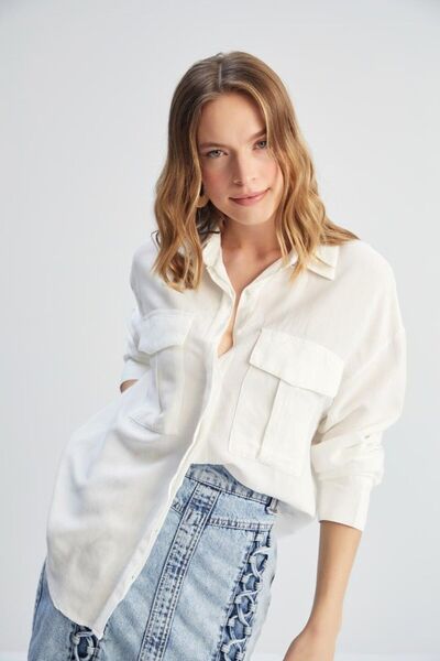 First Chance collection Körüklü Cepli Ekru Gömlek