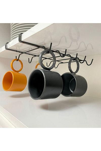 ORGANİZERS Черен под рафт - 10 кукички Висящ органайзер за чаши, комплект чаши и чаши