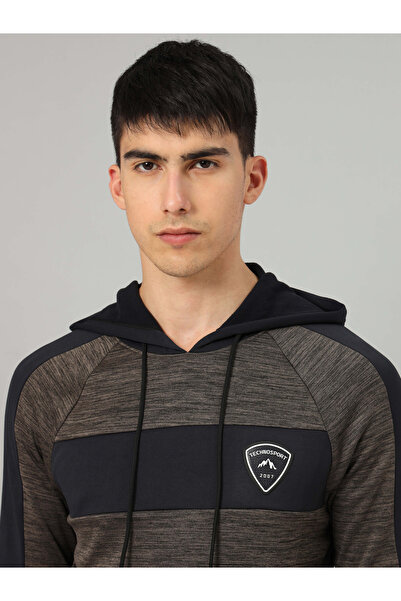 Technosport By Styli Contrast Panel Melange Fleece Hoodie