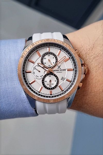 Daniel Klein Exclusive White Silicone Strap All Functions Men's Wristwatch with Active Calendar