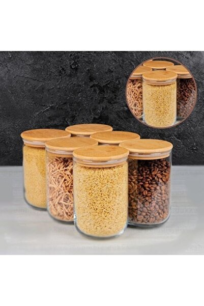 Karçiçeği Home 6'lı 1000 Ml Vakumlu Ahşap Kapaklı Cam Kavanoz Takımı
