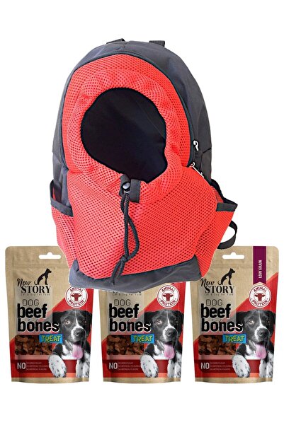 AMORE Köpek Taşıma Sırt Çantası (MAX 3-4 KG KÜÇÜK KÖPEK), 3x80gr Beef Bones Ödül Maması