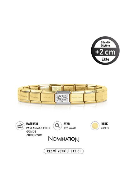 NOMİNATİON Gümüş Italy Composable Klasik Gold Çelik Bileklik Ve Taşlı Gümüş Fatıma Eli 1 Yıl Gümüş Zirkon Taş