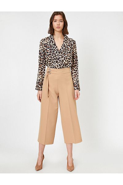 Koton Cropped Trousers with Contrast Waist Detail