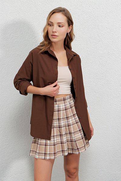 hazelin Дамска дълга базова риза Chocolate Oversize Hzl22w-bd139001