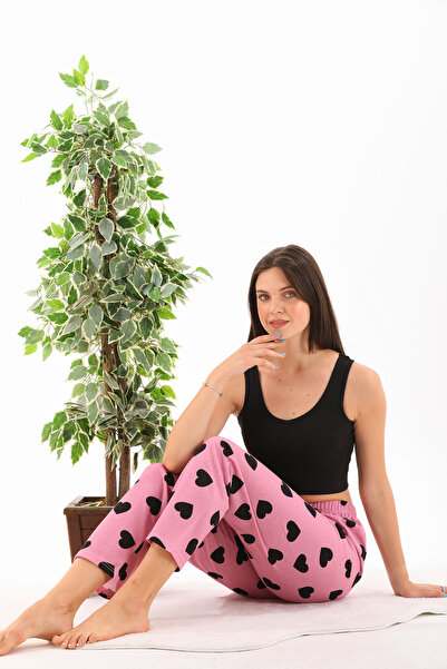 Arvin Pijama Γυναικείο καλοκαιρινό παντελόνι πιτζάμα με ροζ καρδιά με κορδέλα