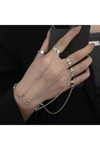 Köstebek 5 Pieces Silver Ring with Bracelet