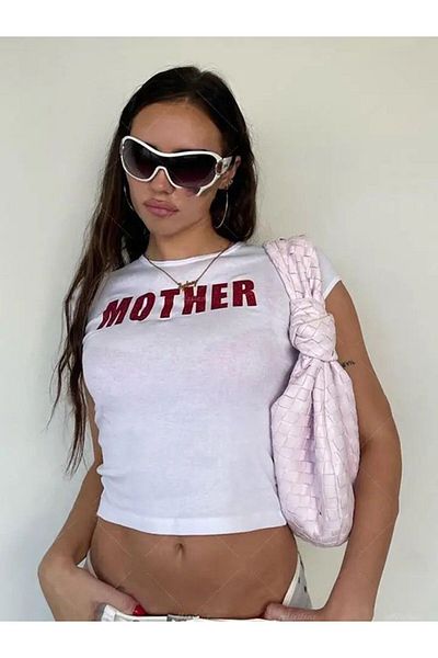 Köstebek Βασικό λευκό κοντομάνικο κορμάκι Mother print