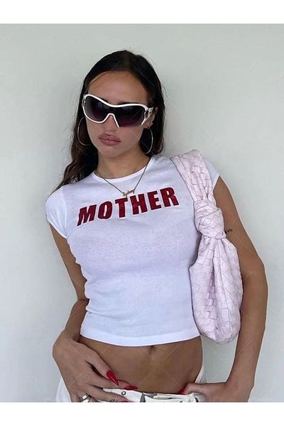 Köstebek Βασικό λευκό κοντομάνικο κορμάκι Mother print