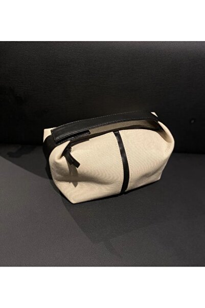 NİSSEA Kadın Krem-Siyah Archi Kanvas Çanta