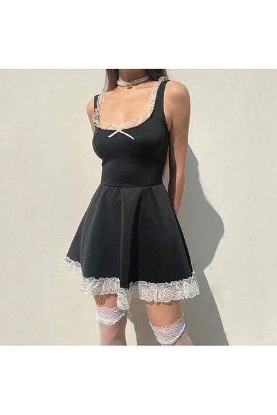Köstebek Μίνι φόρεμα με λευκή δαντέλα με λευκή λεπτομέρεια στο λαιμό και στο στρίφωμα