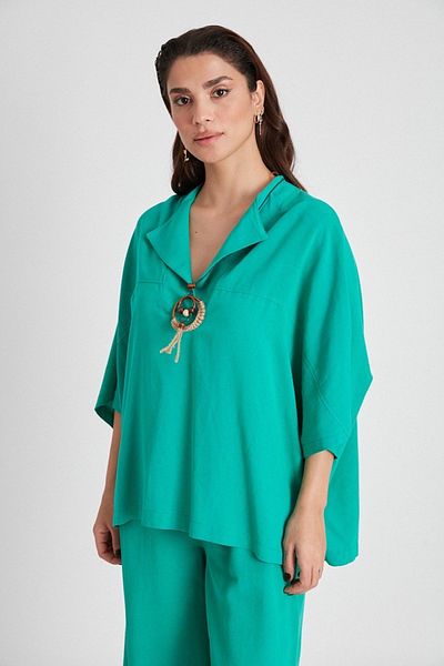 Suzi butik Set pentru femei din in verde iarbă - 50374