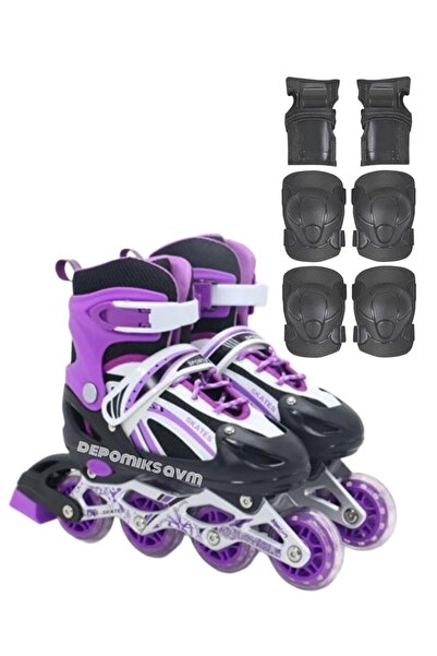 Depomiks Avm Mor Paten Işıklı Ayarlanabilir Alıştırma Pateni + Dizlik Dirsekl...