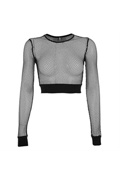 Köstebek Μαύρη μακρυμάνικη κοντή μπλούζα με διχτυωτό σχέδιο