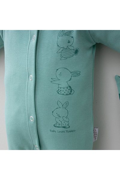 Gümüş Baby Kids طقم رومبير للأطفال بنقشة أرنب - 100% قطن، قبعة ذات أذنين، طقم مطبوع مكون من قطعتين