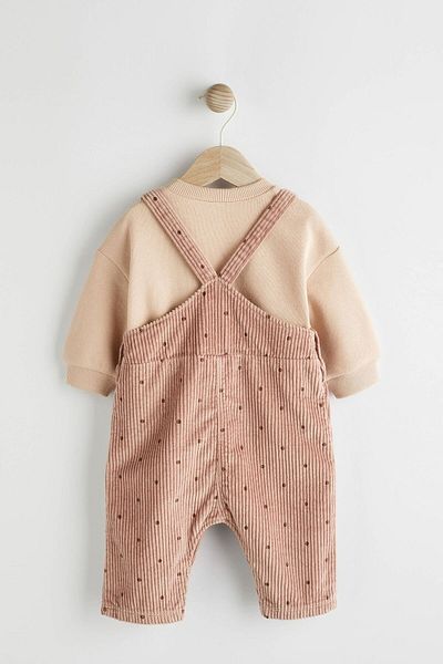 Next Baby Milk Coffee Dot Patterned 100% Cotton Salopet Body and Bodysuit Set