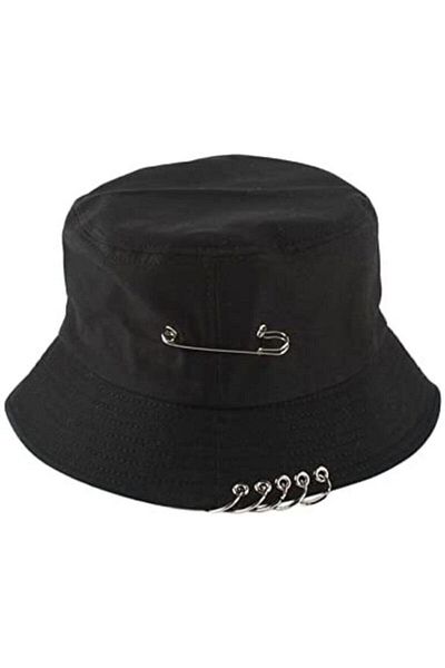ARS Butik Унисекс черна K-pop шапка с пиърсинг и безопасна игла Mood