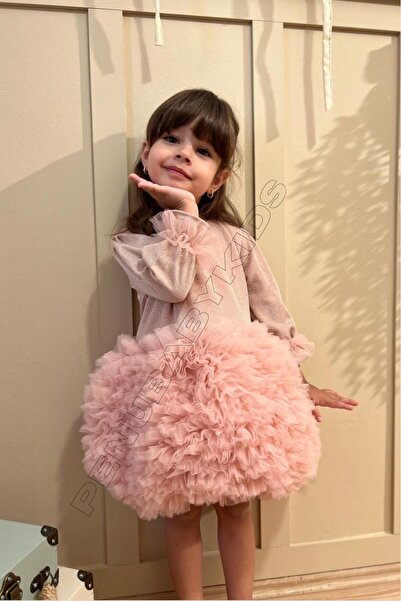 penu baby kids Pudra Altı Tütülü Uzun Kol Kız Bebek Elbise