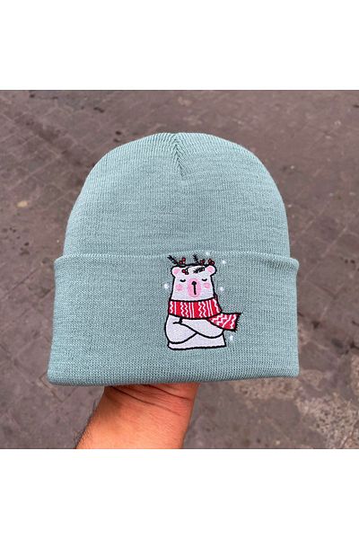 Köstebek New Year White Bear Unisex Green Beret