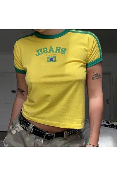 Köstebek Μισό μπλουζάκι Brasil Harajuku με κίτρινη πράσινη ρίγα