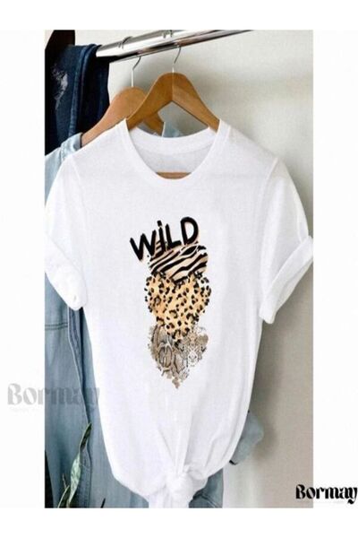 CLASSY.MODA تي شيرت نسائي من جيرسي واحد - تي شيرت أبيض مطبوع كبير الحجم بياقة...