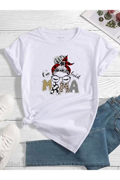 CLASSY.MODA تي شيرت نسائي من جيرسي واحد - تي شيرت أبيض مطبوع كبير الحجم بياقة...