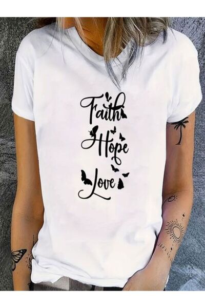 CLASSY.MODA تي شيرت نسائي من جيرسي واحد - تي شيرت أبيض مطبوع كبير الحجم بياقة...