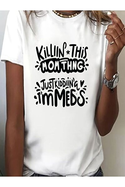 CLASSY.MODA تي شيرت نسائي من جيرسي واحد - تي شيرت أبيض مطبوع كبير الحجم بياقة...