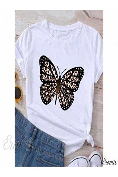 CLASSY.MODA تي شيرت نسائي من جيرسي واحد - تي شيرت أبيض مطبوع كبير الحجم بياقة...