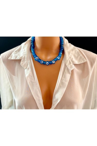 Limi Design Blue Glass Bead Handmade Murano Basement Necklace-Evil Eye Necklace