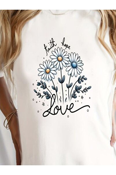 CLASSY.MODA تي شيرت نسائي من جيرسي واحد - تي شيرت أبيض مطبوع كبير الحجم بياقة...