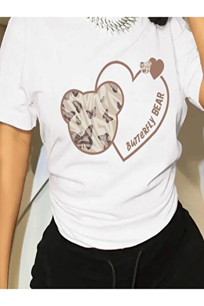 CLASSY.MODA تي شيرت نسائي من جيرسي واحد - تي شيرت أبيض مطبوع كبير الحجم بياقة...