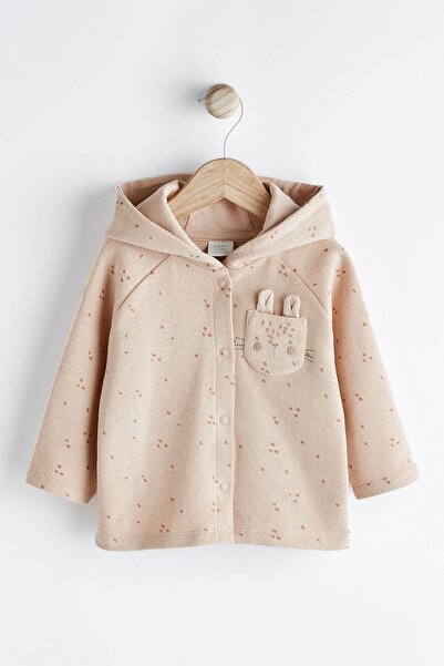 Next Baby Cotton Caramel Brown Pocket Detailed Hooded Baby Cardigan / Jacket