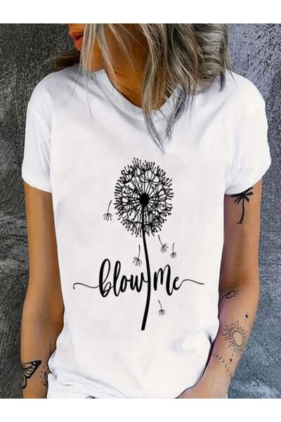 CLASSY.MODA تي شيرت نسائي من جيرسي واحد - تي شيرت أبيض مطبوع كبير الحجم بياقة...