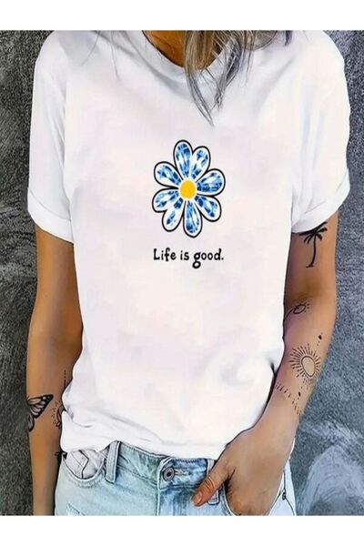 CLASSY.MODA تي شيرت نسائي من جيرسي واحد - تي شيرت أبيض مطبوع كبير الحجم بياقة...