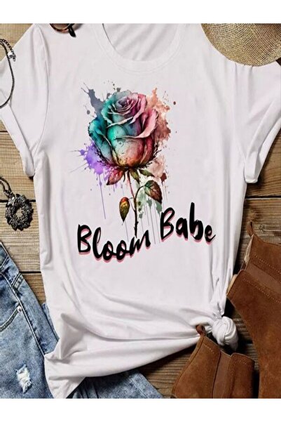 CLASSY.MODA Γυναικείο T-Shirt Single Jersey - Λευκό εμπριμέ μπλουζάκι με κοντ...