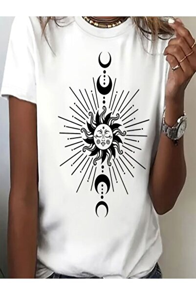 CLASSY.MODA تي شيرت نسائي من جيرسي واحد - تي شيرت أبيض مطبوع كبير الحجم بياقة...