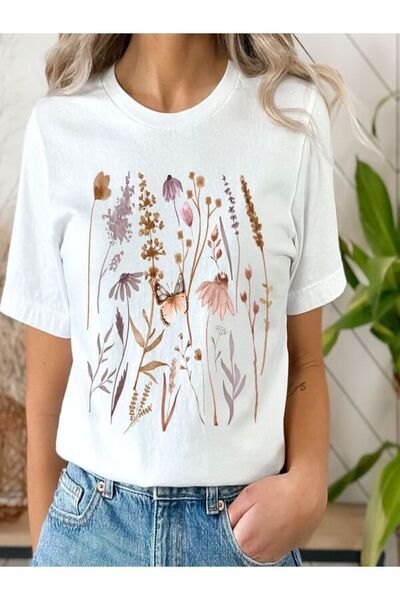 CLASSY.MODA تي شيرت نسائي من جيرسي واحد - تي شيرت أبيض مطبوع كبير الحجم بياقة...