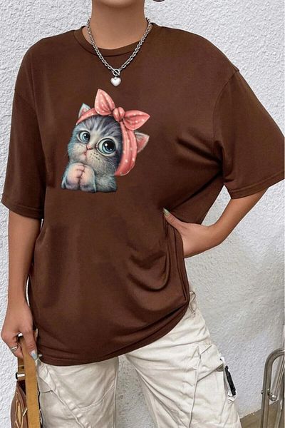EFFRENATU Μπλουζάκι Unisex Oversize Red Cute Little Cat