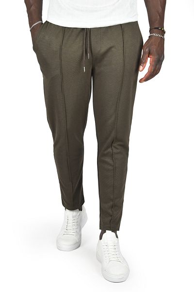 DeepSEA Pantaloni de jogger sport pentru bărbați kaki - plisați, talie elastică, cu șireturi, bumbac pieptănat2403473