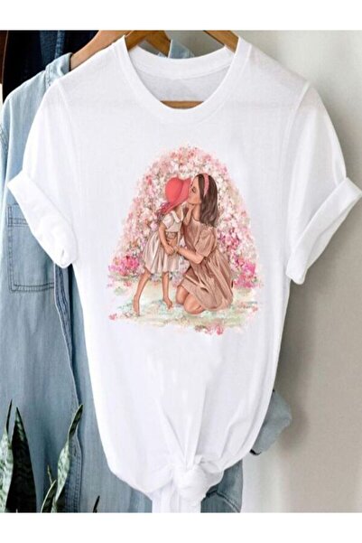 CLASSY.MODA Γυναικείο T-Shirt Single Jersey - Λευκό εμπριμέ μπλουζάκι με κοντό μανίκι με λαιμόκοψη