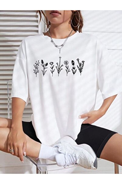 CLASSY.MODA Γυναικείο T-Shirt Single Jersey - Λευκό εμπριμέ μπλουζάκι με κοντ...