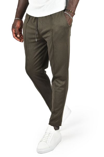 DeepSEA Pantaloni de jogger sport pentru bărbați kaki - plisați, talie elastică, cu șireturi, bumbac pieptănat2403473