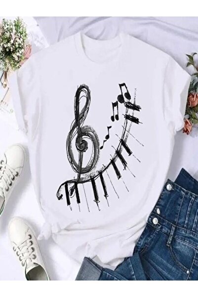 CLASSY.MODA تي شيرت نسائي من جيرسي واحد - تي شيرت أبيض مطبوع كبير الحجم بياقة...