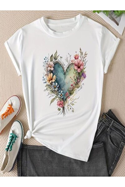 CLASSY.MODA تي شيرت نسائي من جيرسي واحد - تي شيرت أبيض مطبوع كبير الحجم بياقة...