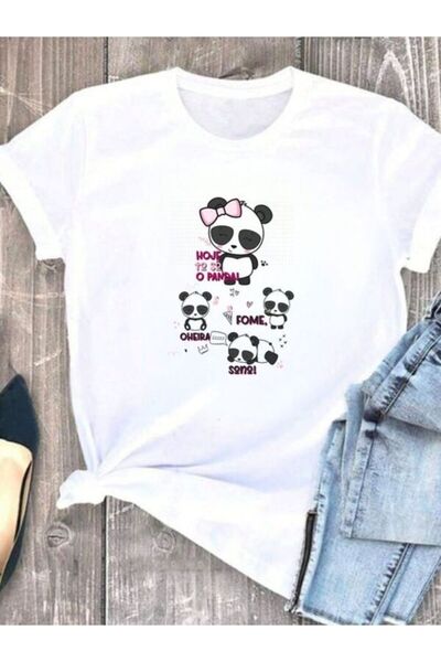 CLASSY.MODA تي شيرت نسائي من جيرسي واحد - تي شيرت أبيض مطبوع كبير الحجم بياقة...